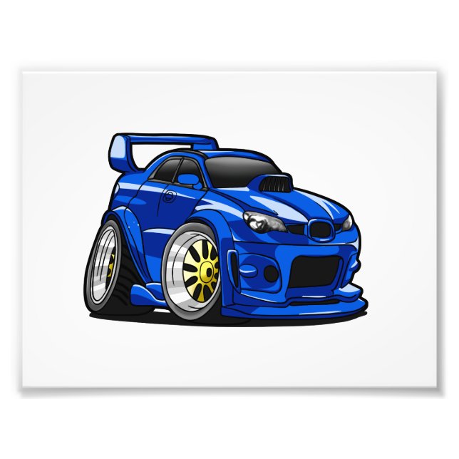 Blue muscle car speed cartoon - Choose back colour Photo Print (Front)