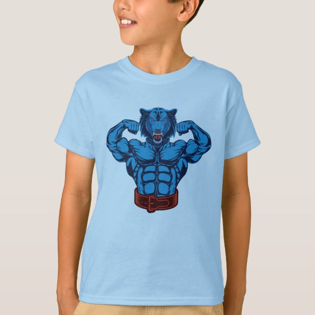 blue muscular wolf T-Shirt (Front)