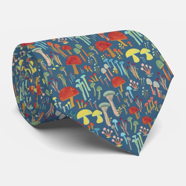Blue mushroom forest Tie (Rolled)