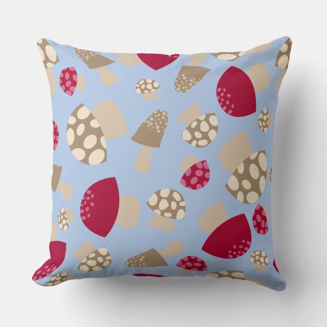 Blue Mushroom Patterned Sofa Cushion (Front)