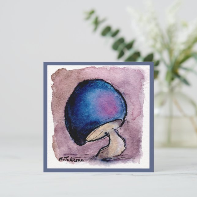 Blue Mushroom Watercolor Greeting Card (Standing Front)