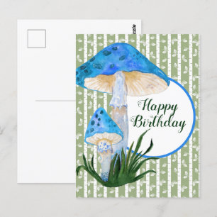 Blue Mushrooms on Aspen Birthday Postcard