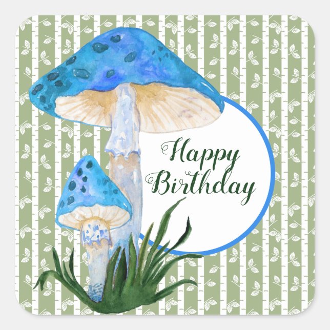 Blue Mushrooms on Aspen Birthday  Square Sticker (Front)