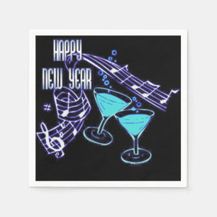 Blue Music and Cocktails Happy New Year Napkins