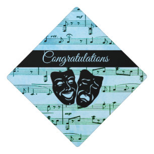 Blue Music Art Unites Theatre Masks  Graduation Cap Topper