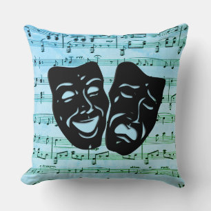 Blue Music Art Unites Theatre Masks  Throw Pillow