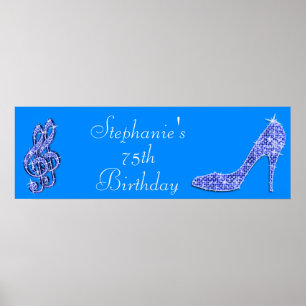 Blue Music Note and Stiletto 75th Birthday Poster