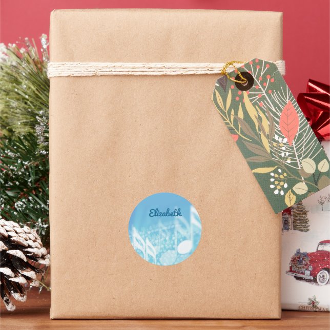 Blue Music Personalized Classic Round Sticker (Holiday)