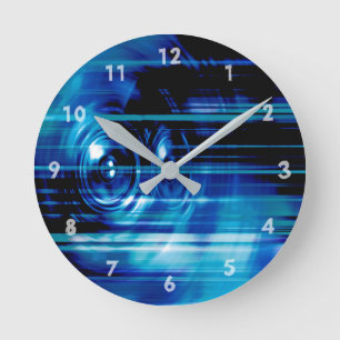 Blue music speakers round clock