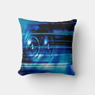 Blue music speakers throw pillow
