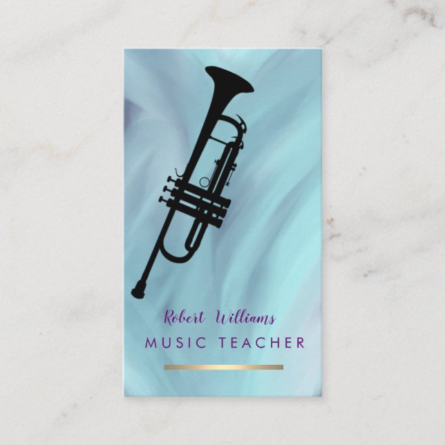 Blue Music Trumpet Instrument  Band Musician Business Card (Front)