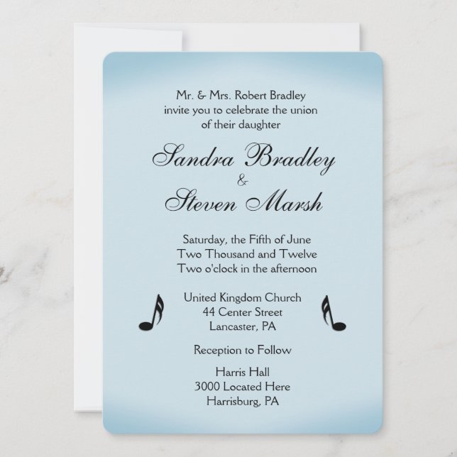 Blue Music Wedding Invitation (Front)