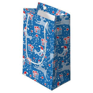 Blue musical bird & reindeer Christmas gift bags