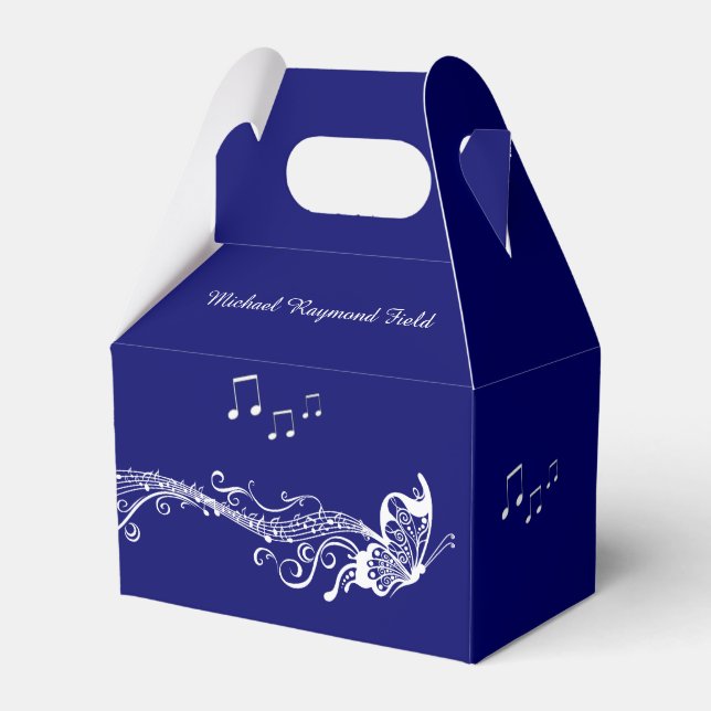 Blue Musical Butterfly Personalized Baby Shower Favor Box (Front Side)