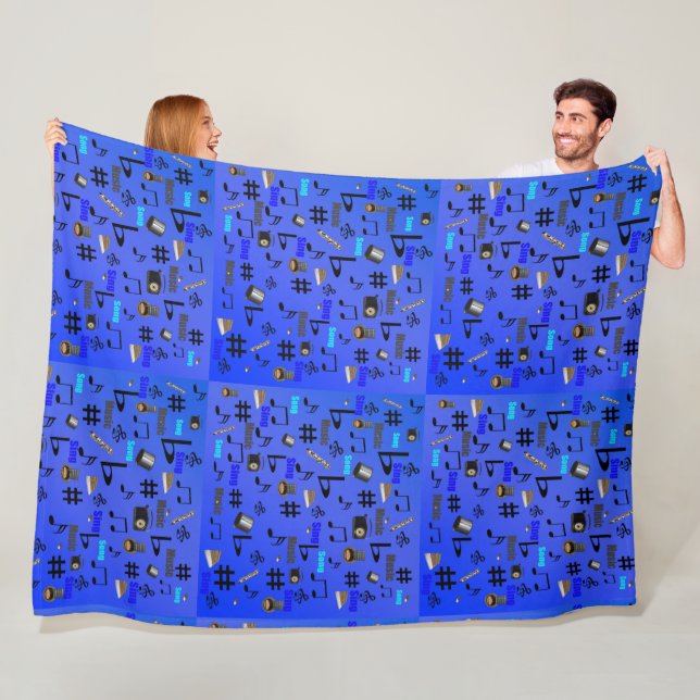 Blue Musical Instruments And Notes,  Fleece Blanket (In Situ)