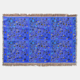 Blue Musical Instruments And Notes, Throw Blanket