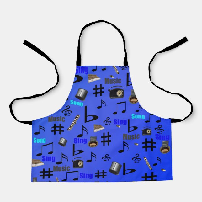 Blue Musical Notes And Instruments, Kids Apron (Front)