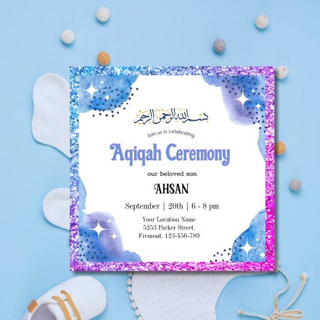 Blue Muslim Baby Aqeeqah- Aqiqah- Invitation (Creator Uploaded)