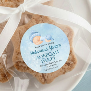 Blue Muslim Newborn Baby Boy Aqeeqah Classic Round Sticker