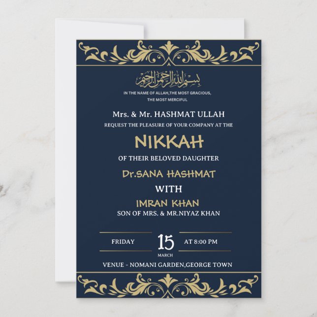 BLUE MUSLIM WEDDING INVITATION (Front)