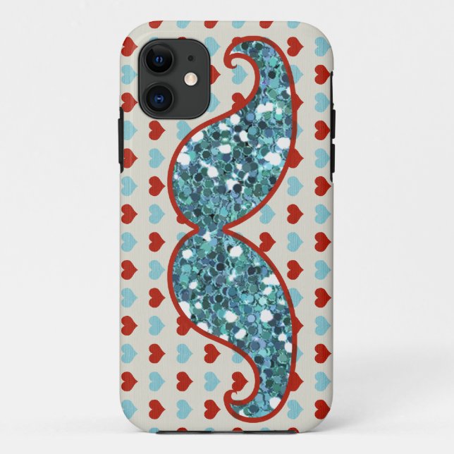 BLUE MUSTACHE AND RED HEARTS GLITTER Case-Mate iPhone CASE (Back)