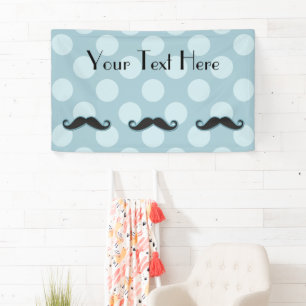 Blue Mustache, Curl Mustache, Stache, Polka Dots Banner