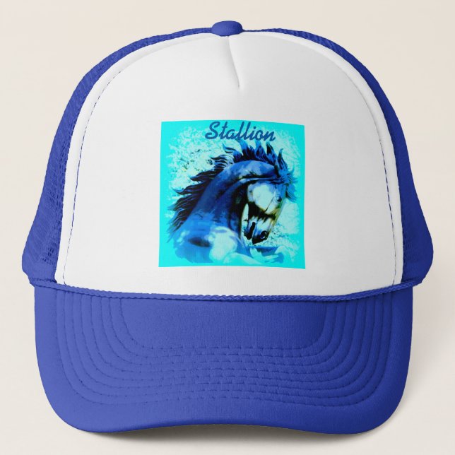 blue mustang stallion trucker hat (Front)