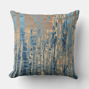 Blue Muted Orange Yellow Streaked Birch Trees Outdoor Pillow
