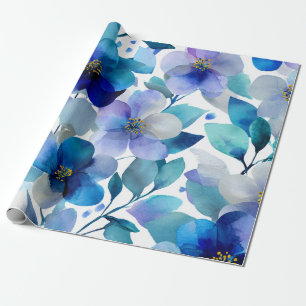Blue Mystical Orchid Elegant Floral Botanical Wrapping Paper