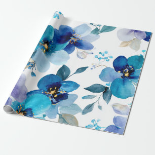 Blue Mystical Orchid Elegant Floral Botanical Wrapping Paper