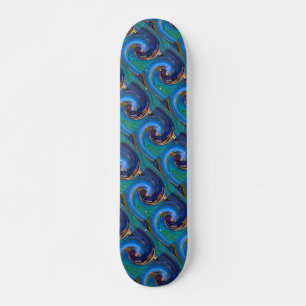 Blue N Green Abstract Tiled Peacock Skateboard