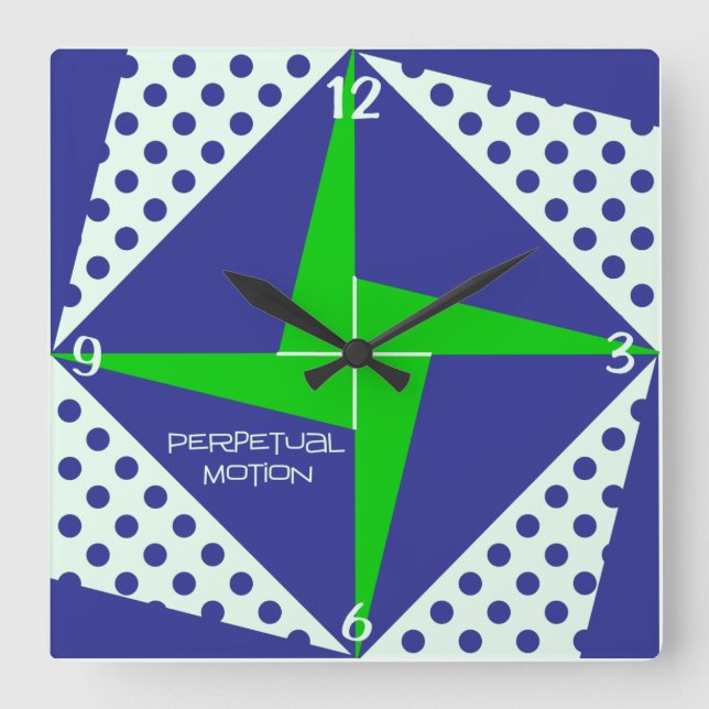 Blue n Green Perpetual Motion Quilt Block Square Wall Clock (Front)