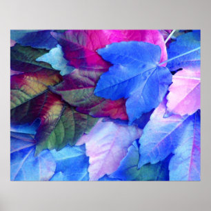 Blue N Pink Leaves Poster