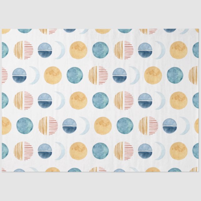 Blue n White Modern Sun n Moon Abstract Decoupage Tissue Paper (Front)