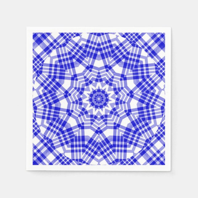 Blue n White Plaid Kaleidoscope Napkin (Front)