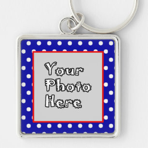 Blue n White Polka Dots Red Trim Keychain