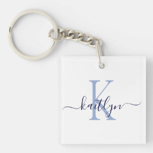 Blue Name Initial Monogram Keychain