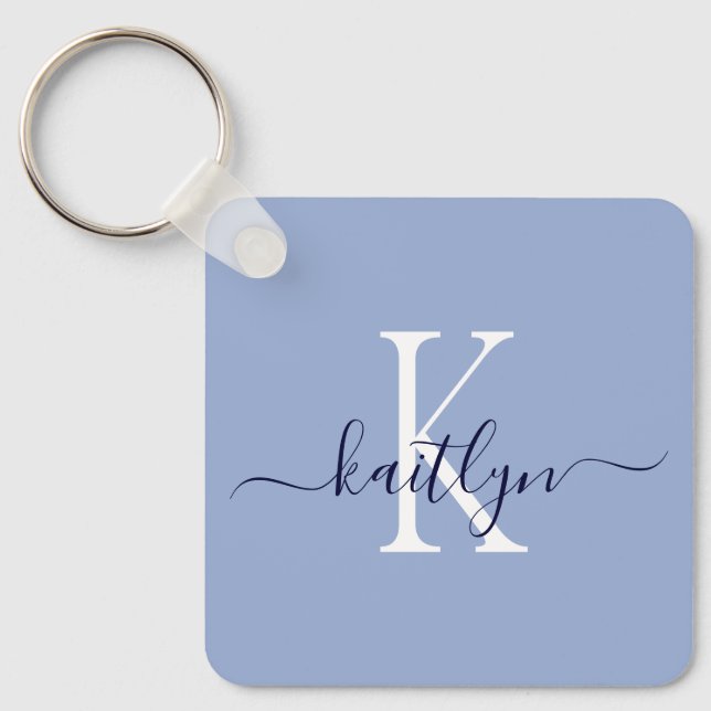 Blue Name Initial Monogram Keychain (Front)