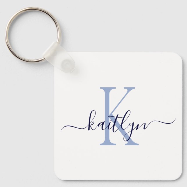 Blue Name Initial Monogram Keychain (Front)