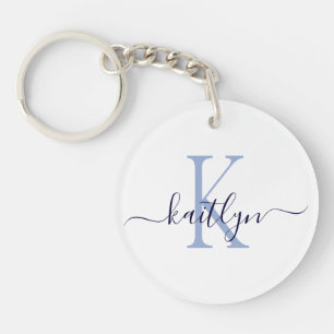 Blue Name Initial Monogram Keychain