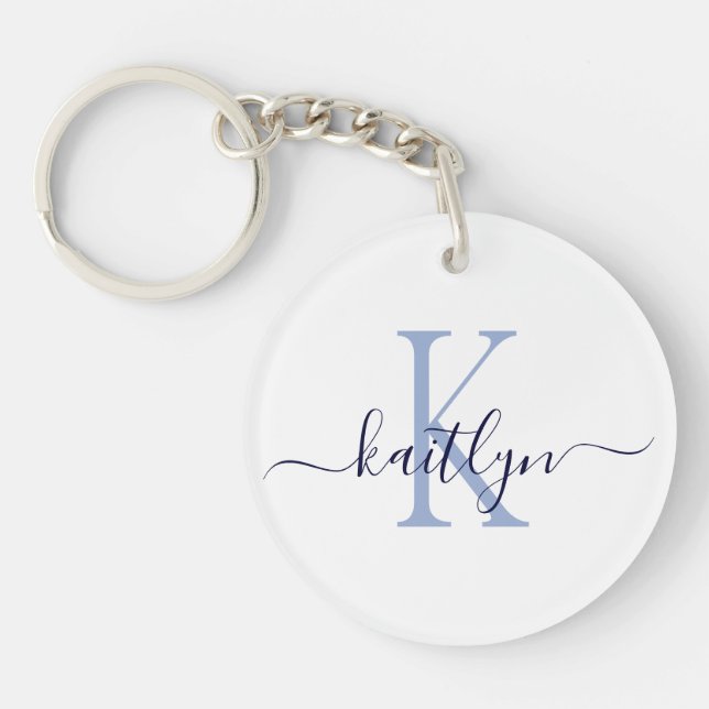 Blue Name Initial Monogram Keychain (Front)