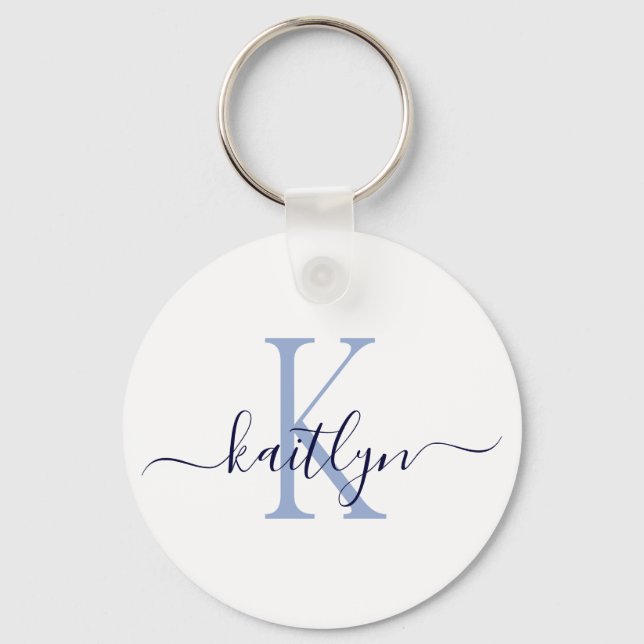 Blue Name Initial Monogram Keychain (Front)