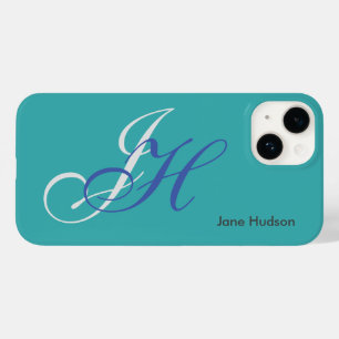 Blue Name Monogram Initials Simple Plain Case-Mate iPhone 14 Case