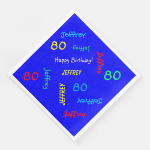 Blue Napkins, 80th Birthday Party Repeating Names Napkin