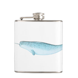 Blue Narwhal Illustration Hip Flask