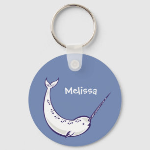 Blue Narwhal Personalized Keychain