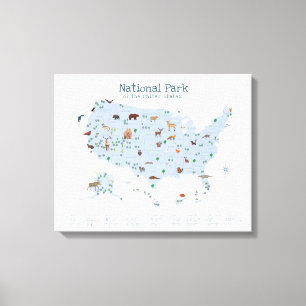 Blue National Park Map Woodland Nursery Canvas Print