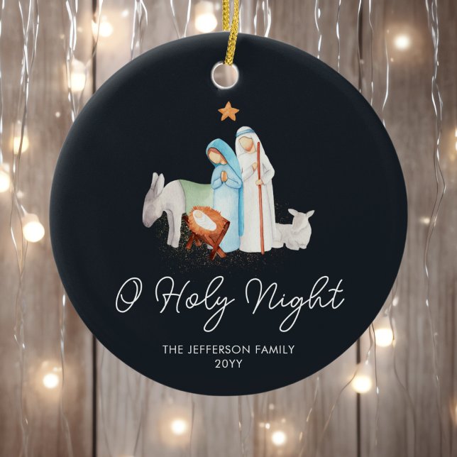 Blue Nativity Religious Christmas  Ceramic Ornament (Creator Uploaded)