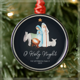 Blue Nativity Religious Christmas  Metal Ornament