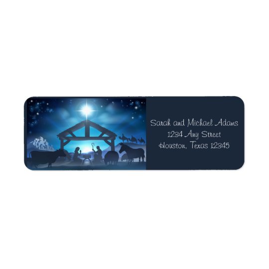 Blue Nativity Religious Christmas Return Address Return Address Label